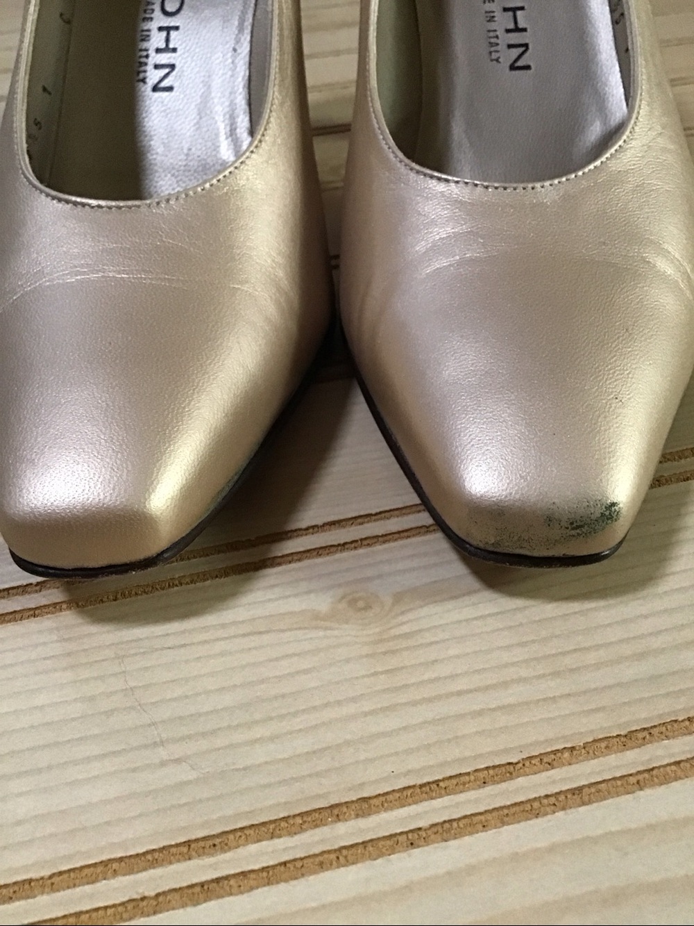 Vintage St.John Pale Gold Italian Leather Turin Metallic Gold Square Toe 7‎ 1/2B - Picture 15 of 15